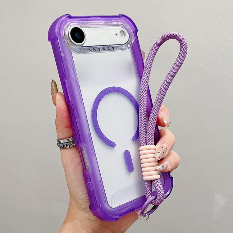 For iPhone Air Transparent Matte TPU Hybrid PC 3-in-1 MagSafe Phone Case with Wrist Strap