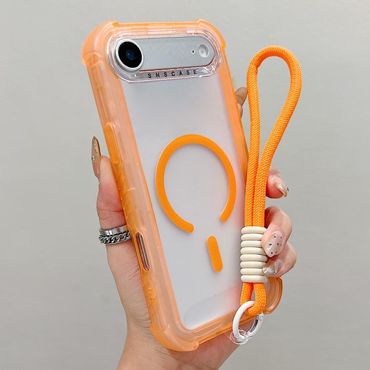 For iPhone Air Transparent Matte TPU Hybrid PC 3-in-1 MagSafe Phone Case with Wrist Strap