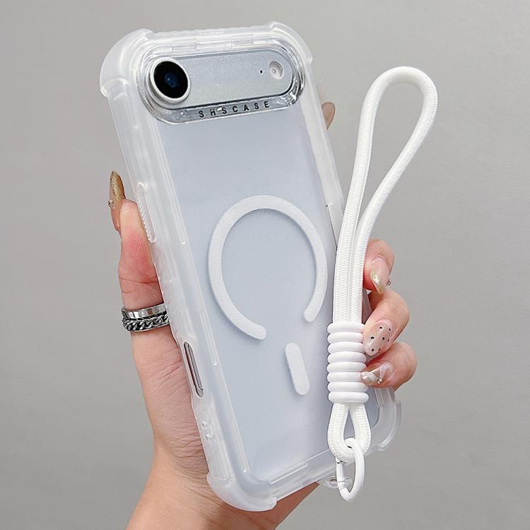 For iPhone Air Transparent Matte TPU Hybrid PC 3-in-1 MagSafe Phone Case with Wrist Strap