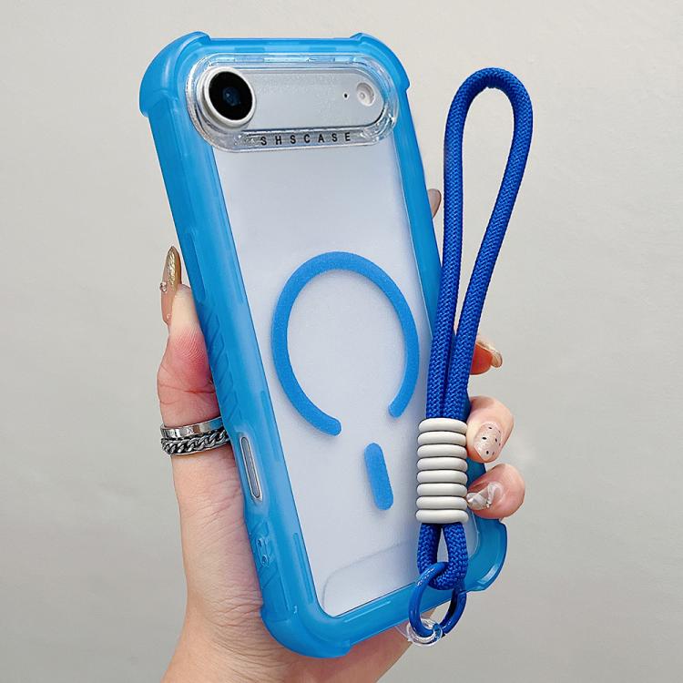 For iPhone Air Transparent Matte TPU Hybrid PC 3-in-1 MagSafe Phone Case with Wrist Strap