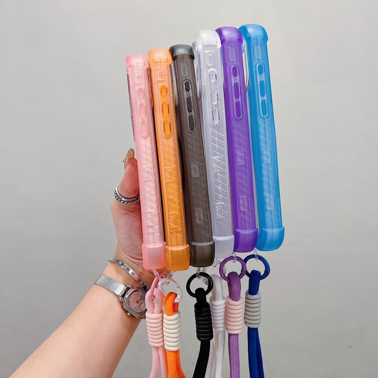For iPhone 14 Pro Max Transparent Matte TPU Hybrid PC 3-in-1 MagSafe Phone Case with Wrist Strap