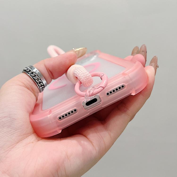 For iPhone 16 Plus Transparent Matte TPU Hybrid PC 3-in-1 MagSafe Phone Case with Wrist Strap