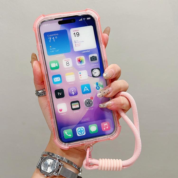 For iPhone 16 Pro Max Transparent Matte TPU Hybrid PC 3-in-1 MagSafe Phone Case with Wrist Strap
