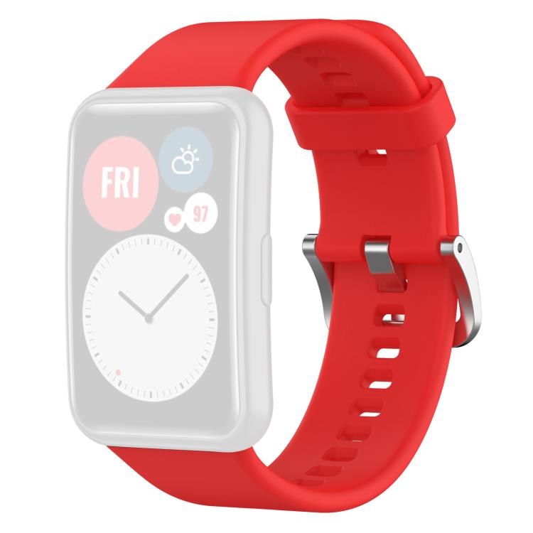 For Huawei Watch Fit New xDfind Solid Color Silver Steel Buckle Silicone Watch Band