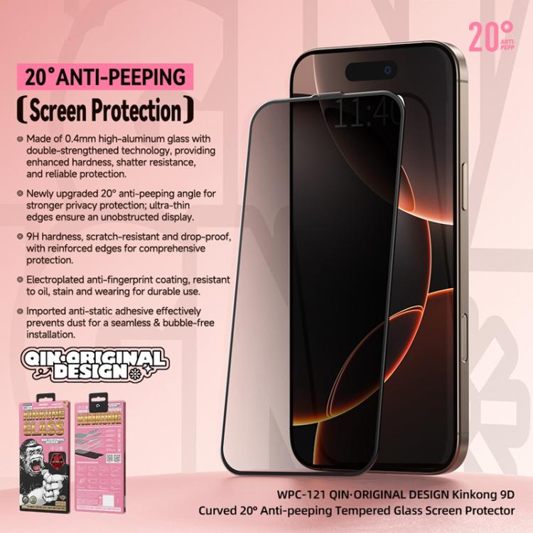 For iPhone 17 Pro Max WK WTP-121 Qin-Original Design 9D Curved 20-degree Privacy Tempered Glass Film