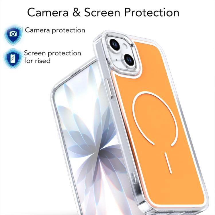 For iPhone 15 Plus Electroplated Dual Color PC Hybrid TPU Soft Frame MagSafe Phone Case