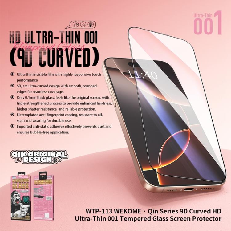 For iPhone 17 / 16 Pro WK WTP-113 Qin Series 9D Curved Ultra-thin 001 HD Tempered Glass Film