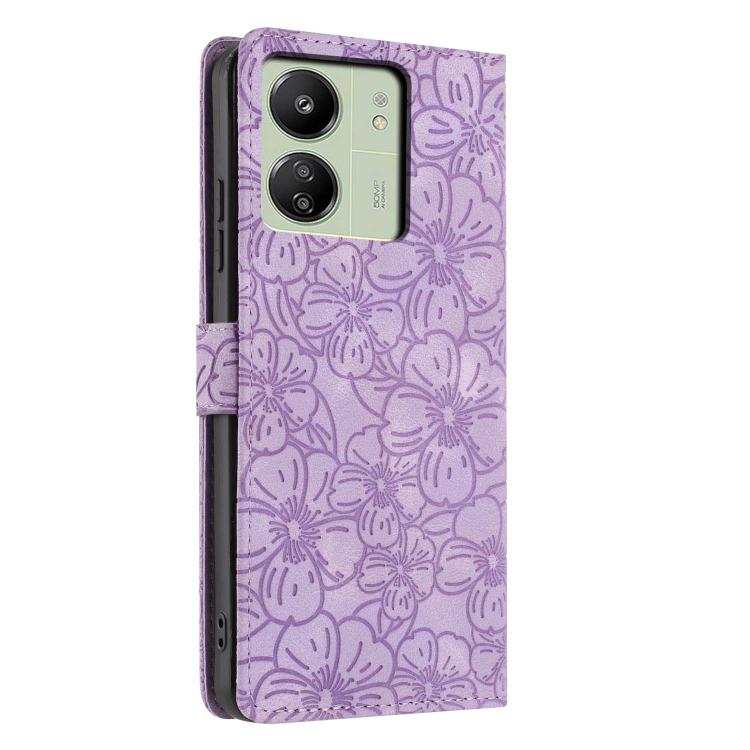 For Redmi 13C 4G Cherry Blossoms Embossed Leather Phone Case