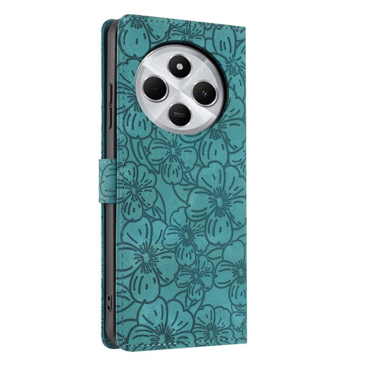 For Redmi 14C Cherry Blossoms Embossed Leather Phone Case