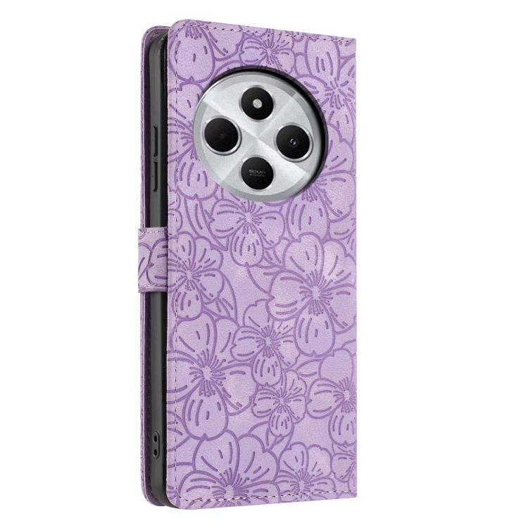 For Redmi 14C Cherry Blossoms Embossed Leather Phone Case