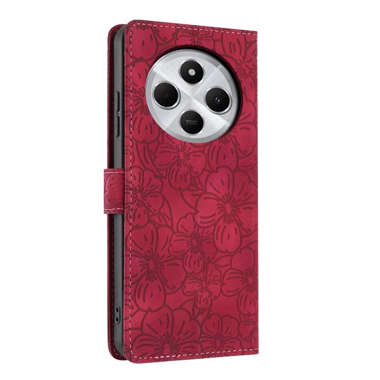 For Redmi 14C Cherry Blossoms Embossed Leather Phone Case