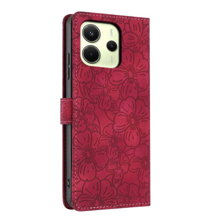 For Redmi Note 14 4G Global 163.25mm Cherry Blossoms Embossed Leather Phone Case