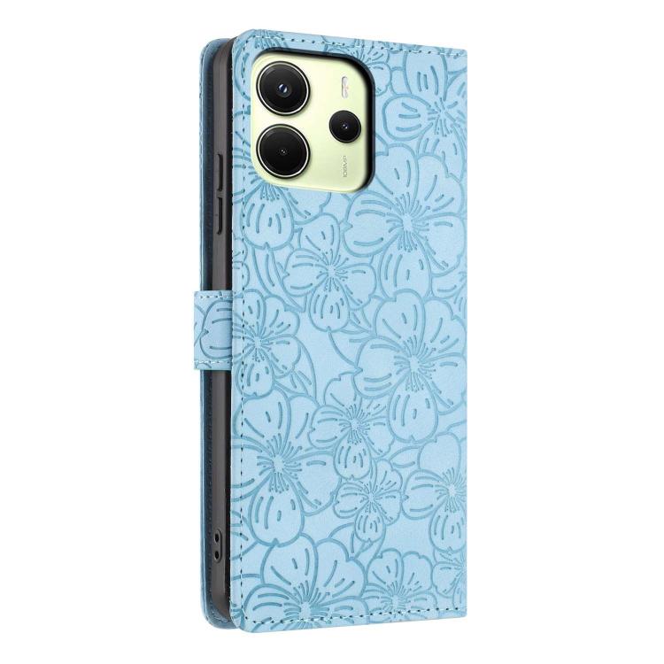 For Redmi Note 14 4G Global 163.25mm Cherry Blossoms Embossed Leather Phone Case