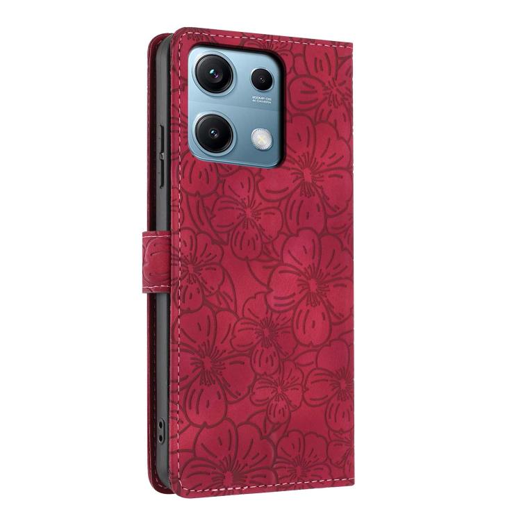 For Redmi Note 14S Cherry Blossoms Embossed Leather Phone Case