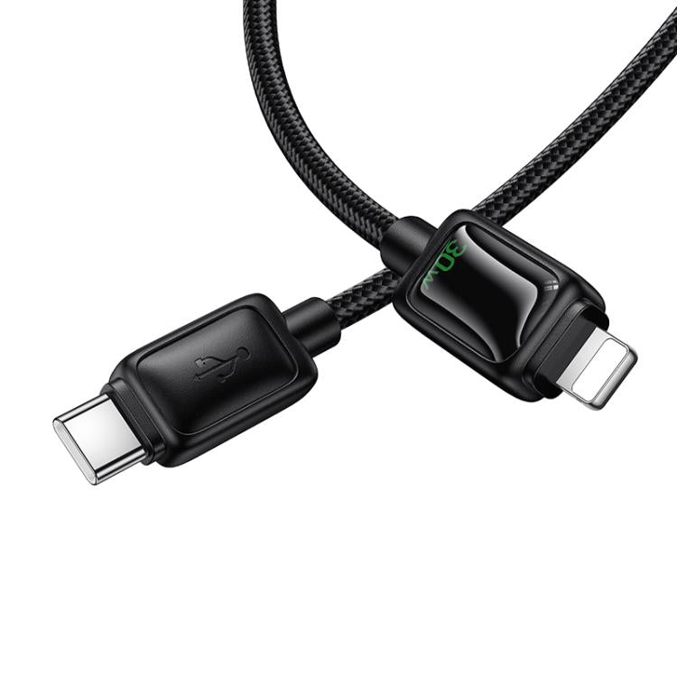 hoco U146 Mundo 1.2m PD30W Type-C to 8 Pin Charging Data Cable with LED - Black