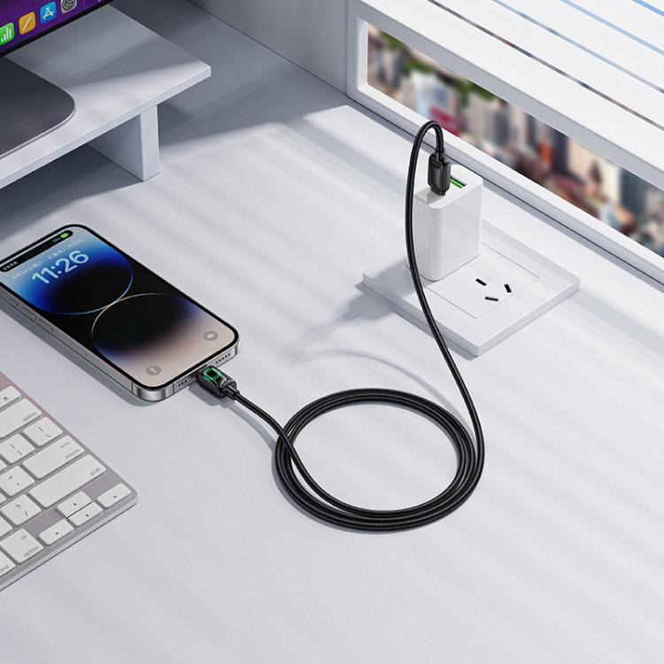 hoco U146 Mundo 1.2m PD30W Type-C to 8 Pin Charging Data Cable with LED - Black