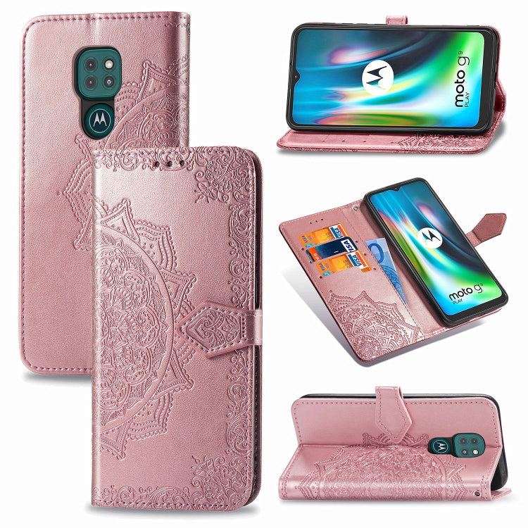 For Motorola Moto G9 Play Embossed Mandala Pattern TPU + PU Horizontal Flip Leather Case with Holder & Three Card Slots & Wallet