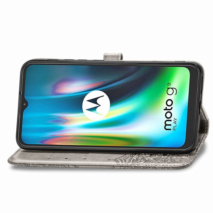 For Motorola Moto G9 Play Embossed Mandala Pattern TPU + PU Horizontal Flip Leather Case with Holder & Three Card Slots & Wallet