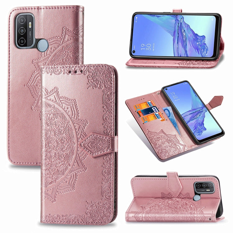 For OPPO A53 2020 Embossed Mandala Pattern TPU + PU Horizontal Flip Leather Case with Holder & Three Card Slots & Wallet