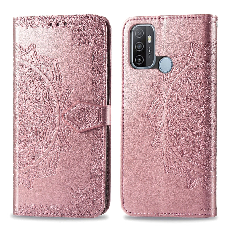 For OPPO A53 2020 Embossed Mandala Pattern TPU + PU Horizontal Flip Leather Case with Holder & Three Card Slots & Wallet