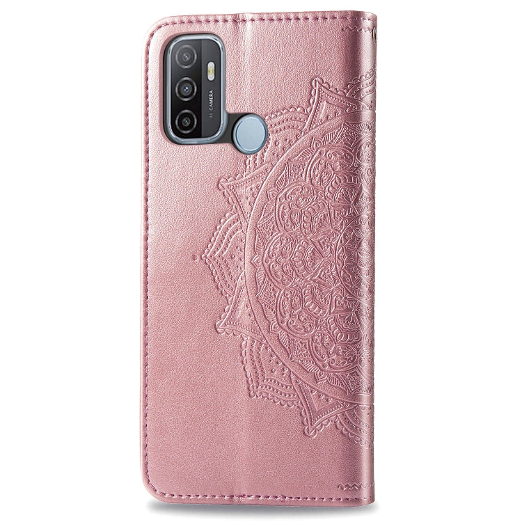 For OPPO A53 2020 Embossed Mandala Pattern TPU + PU Horizontal Flip Leather Case with Holder & Three Card Slots & Wallet