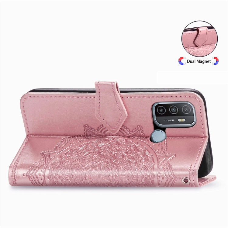 For OPPO A53 2020 Embossed Mandala Pattern TPU + PU Horizontal Flip Leather Case with Holder & Three Card Slots & Wallet