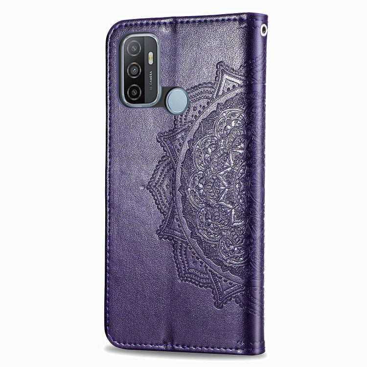 For OPPO A53 2020 Embossed Mandala Pattern TPU + PU Horizontal Flip Leather Case with Holder & Three Card Slots & Wallet