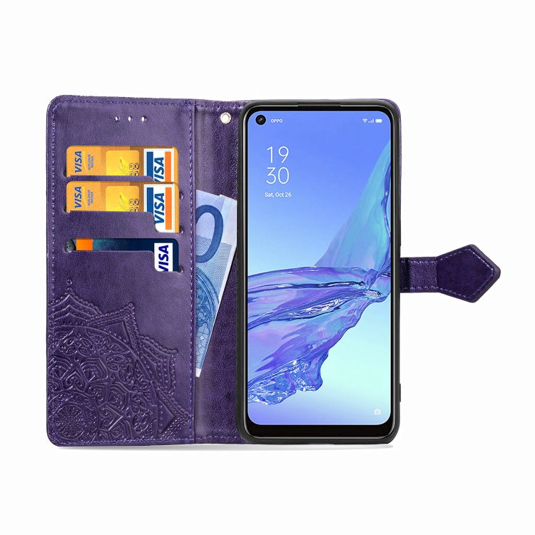 For OPPO A53 2020 Embossed Mandala Pattern TPU + PU Horizontal Flip Leather Case with Holder & Three Card Slots & Wallet
