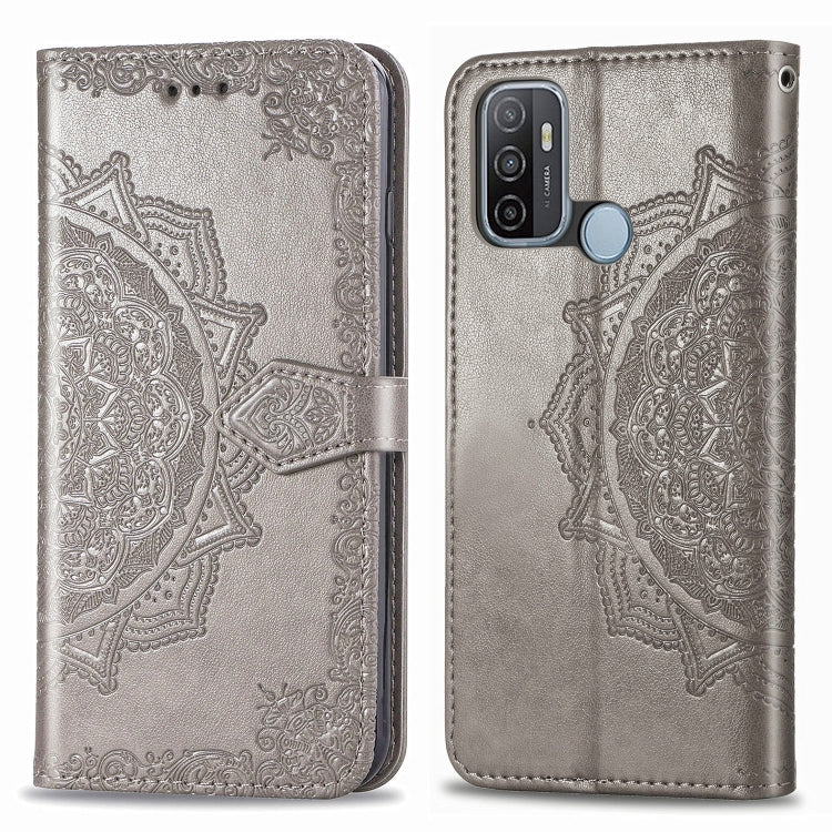 For OPPO A53 2020 Embossed Mandala Pattern TPU + PU Horizontal Flip Leather Case with Holder & Three Card Slots & Wallet