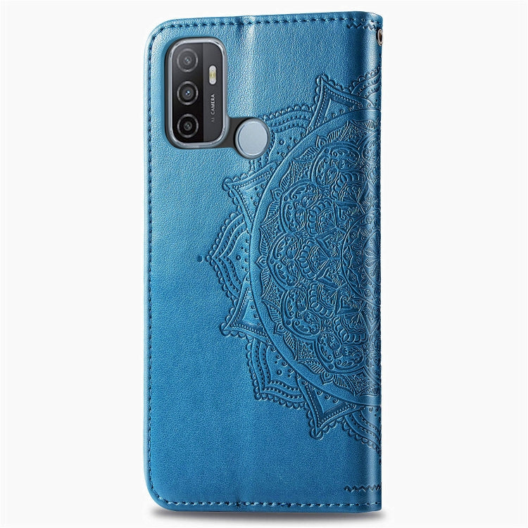 For OPPO A53 2020 Embossed Mandala Pattern TPU + PU Horizontal Flip Leather Case with Holder & Three Card Slots & Wallet