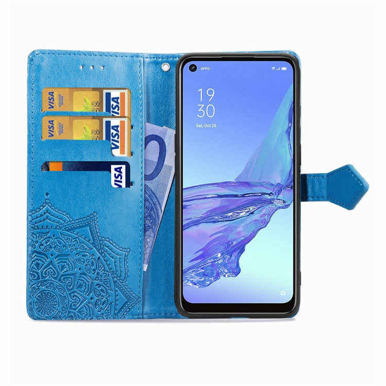 For OPPO A53 2020 Embossed Mandala Pattern TPU + PU Horizontal Flip Leather Case with Holder & Three Card Slots & Wallet