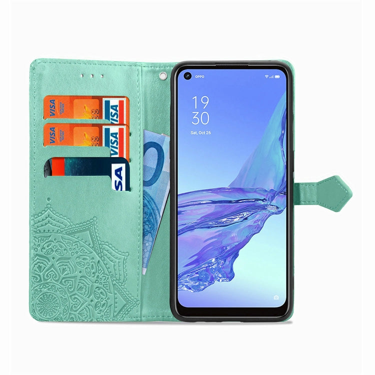 For OPPO A53 2020 Embossed Mandala Pattern TPU + PU Horizontal Flip Leather Case with Holder & Three Card Slots & Wallet