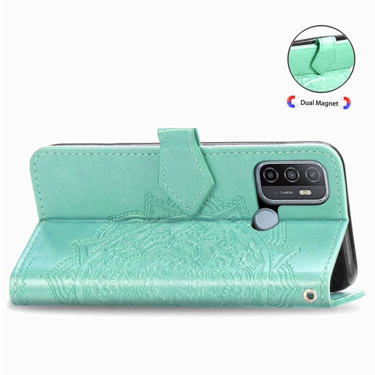 For OPPO A53 2020 Embossed Mandala Pattern TPU + PU Horizontal Flip Leather Case with Holder & Three Card Slots & Wallet