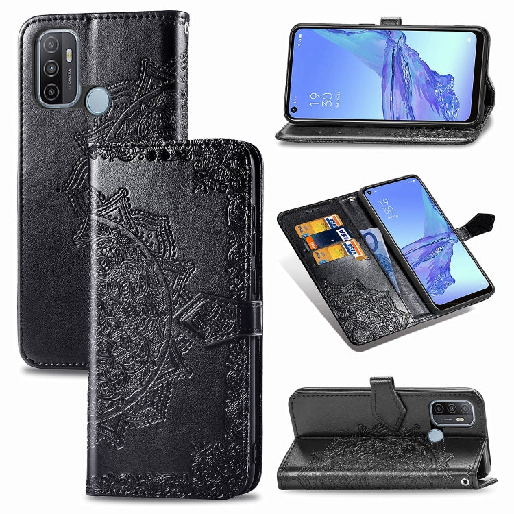 For OPPO A53 2020 Embossed Mandala Pattern TPU + PU Horizontal Flip Leather Case with Holder & Three Card Slots & Wallet