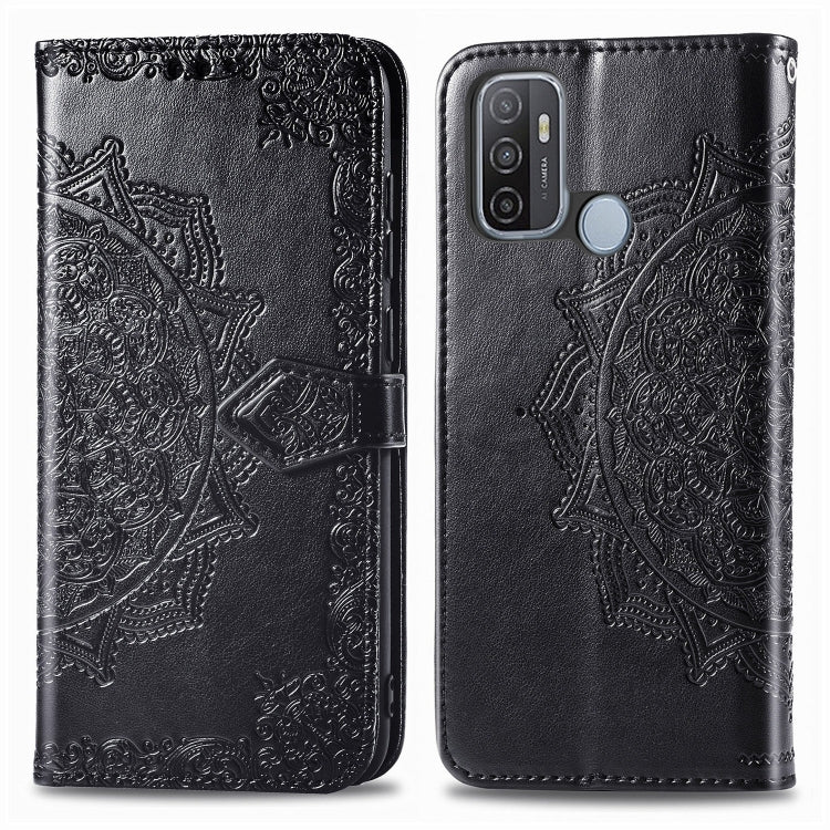 For OPPO A53 2020 Embossed Mandala Pattern TPU + PU Horizontal Flip Leather Case with Holder & Three Card Slots & Wallet