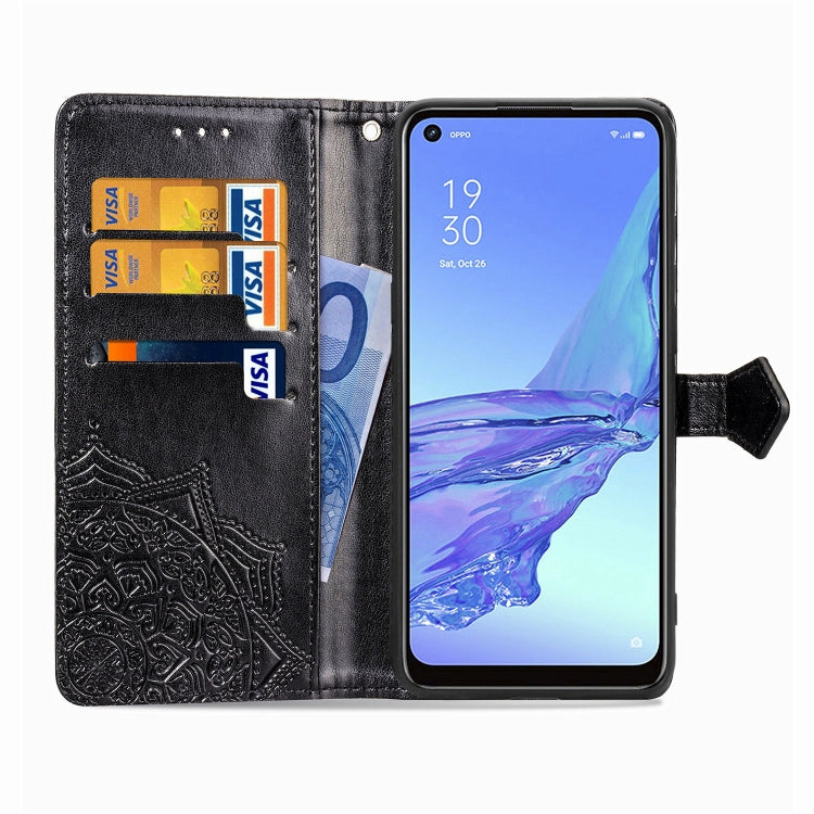 For OPPO A53 2020 Embossed Mandala Pattern TPU + PU Horizontal Flip Leather Case with Holder & Three Card Slots & Wallet