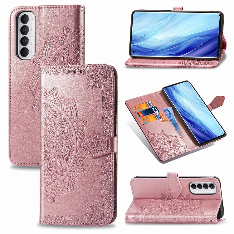 For OPPO Reno4 Pro 4G Embossed Mandala Pattern TPU + PU Horizontal Flip Leather Case with Holder & Three Card Slots & Wallet