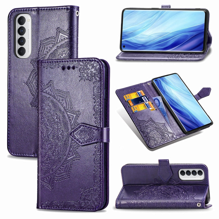 For OPPO Reno4 Pro 4G Embossed Mandala Pattern TPU + PU Horizontal Flip Leather Case with Holder & Three Card Slots & Wallet