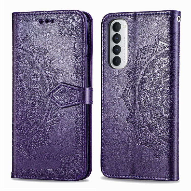 For OPPO Reno4 Pro 4G Embossed Mandala Pattern TPU + PU Horizontal Flip Leather Case with Holder & Three Card Slots & Wallet