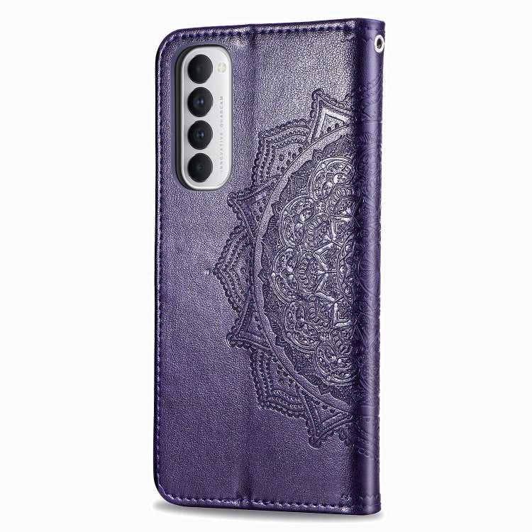 For OPPO Reno4 Pro 4G Embossed Mandala Pattern TPU + PU Horizontal Flip Leather Case with Holder & Three Card Slots & Wallet