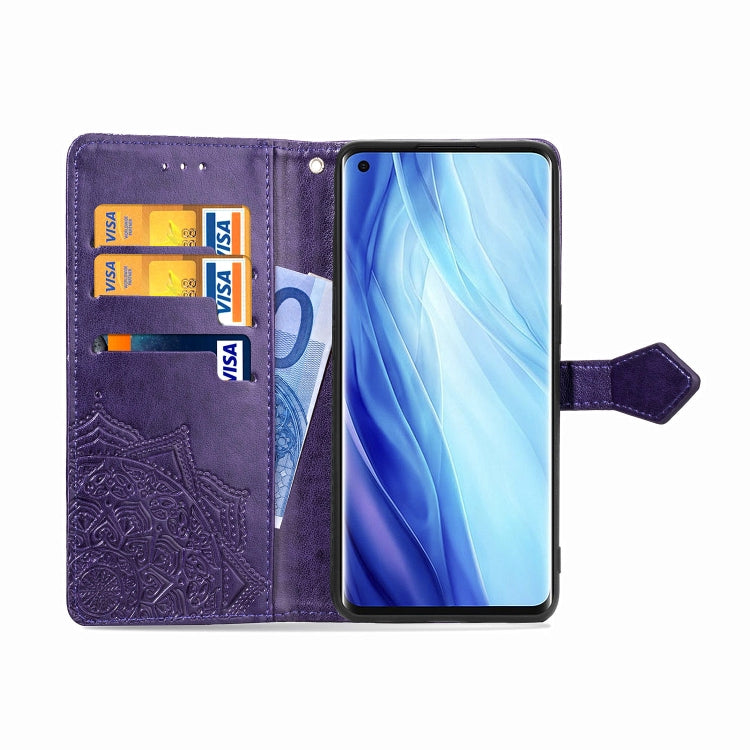 For OPPO Reno4 Pro 4G Embossed Mandala Pattern TPU + PU Horizontal Flip Leather Case with Holder & Three Card Slots & Wallet