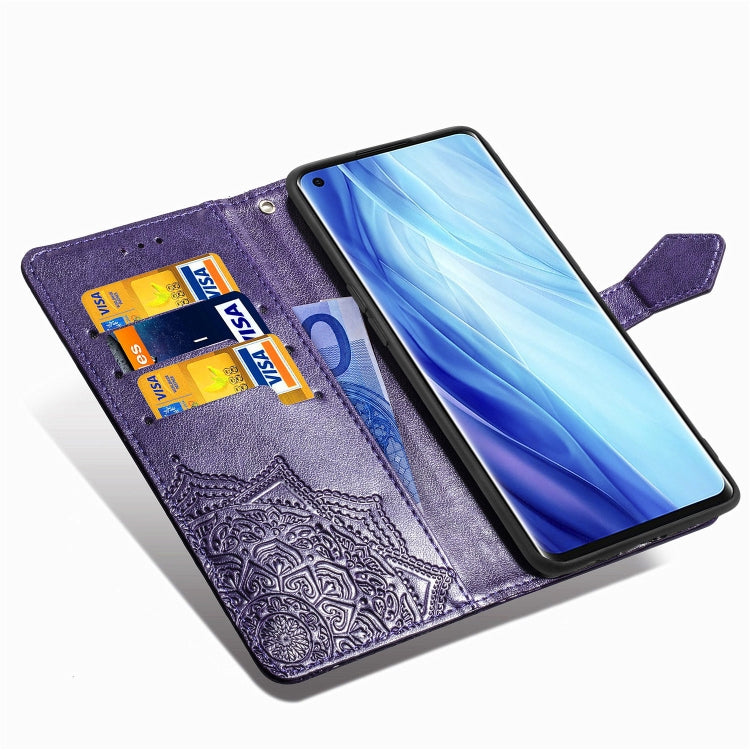For OPPO Reno4 Pro 4G Embossed Mandala Pattern TPU + PU Horizontal Flip Leather Case with Holder & Three Card Slots & Wallet