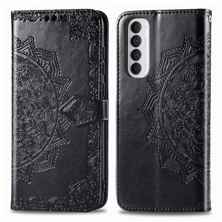 For OPPO Reno4 Pro 4G Embossed Mandala Pattern TPU + PU Horizontal Flip Leather Case with Holder & Three Card Slots & Wallet