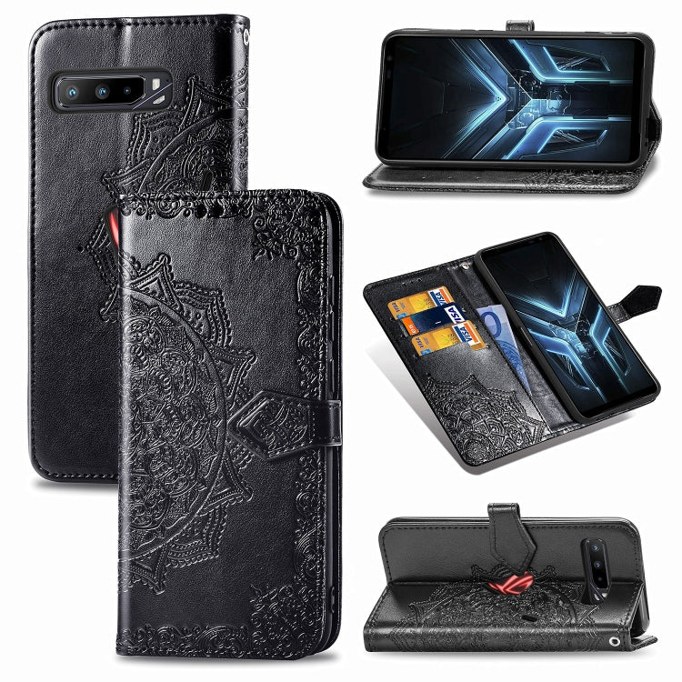 For Asus ROG Phone 3 ZS661KS Embossed Mandala Pattern TPU + PU Horizontal Flip Leather Case with Holder & Three Card Slots & Wallet