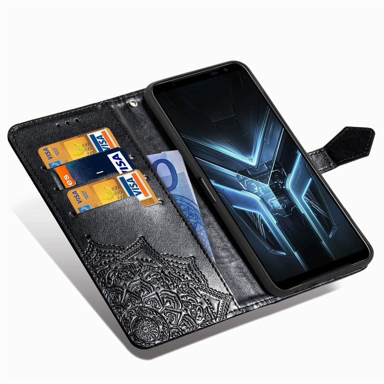 For Asus ROG Phone 3 ZS661KS Embossed Mandala Pattern TPU + PU Horizontal Flip Leather Case with Holder & Three Card Slots & Wallet