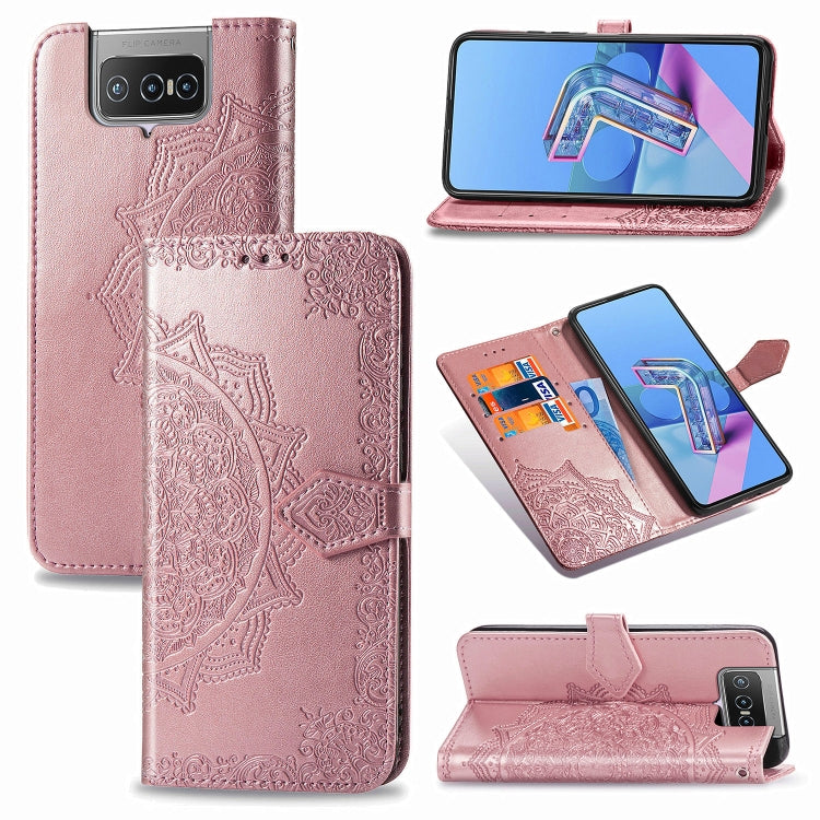 For Asus Zenfone 7 ZS670KS Embossed Mandala Pattern TPU + PU Horizontal Flip Leather Case with Holder & Three Card Slots & Wallet