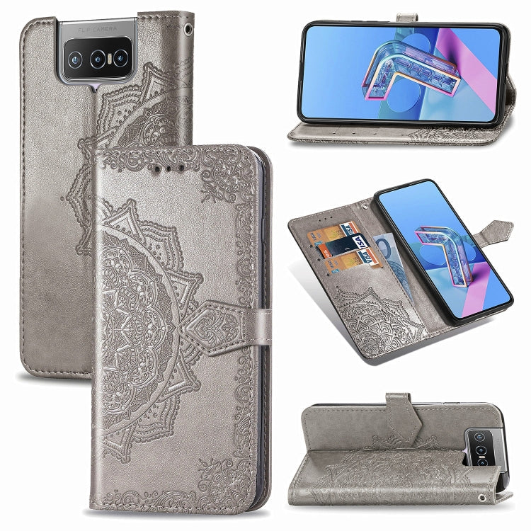 For Asus Zenfone 7 ZS670KS Embossed Mandala Pattern TPU + PU Horizontal Flip Leather Case with Holder & Three Card Slots & Wallet