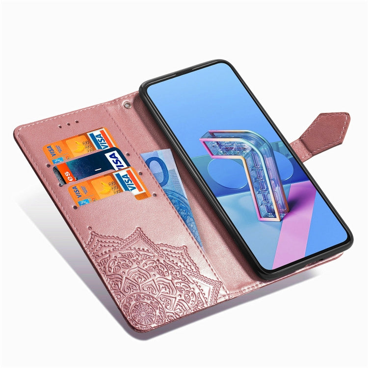 For Asus Zenfone 7 Pro ZS671KS Embossed Mandala Pattern TPU + PU Horizontal Flip Leather Case with Holder & Three Card Slots & Wallet