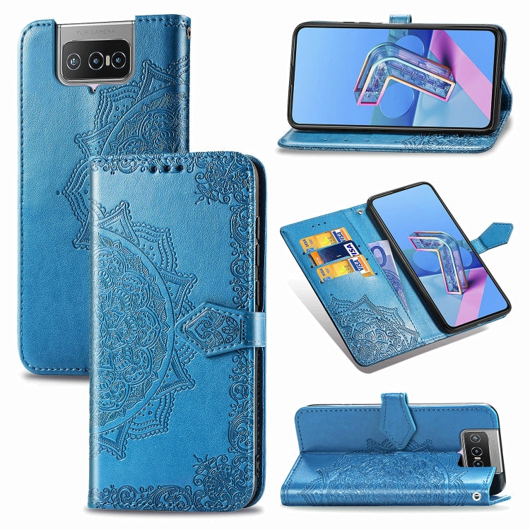 For Asus Zenfone 7 Pro ZS671KS Embossed Mandala Pattern TPU + PU Horizontal Flip Leather Case with Holder & Three Card Slots & Wallet