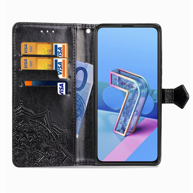 For Asus Zenfone 7 Pro ZS671KS Embossed Mandala Pattern TPU + PU Horizontal Flip Leather Case with Holder & Three Card Slots & Wallet